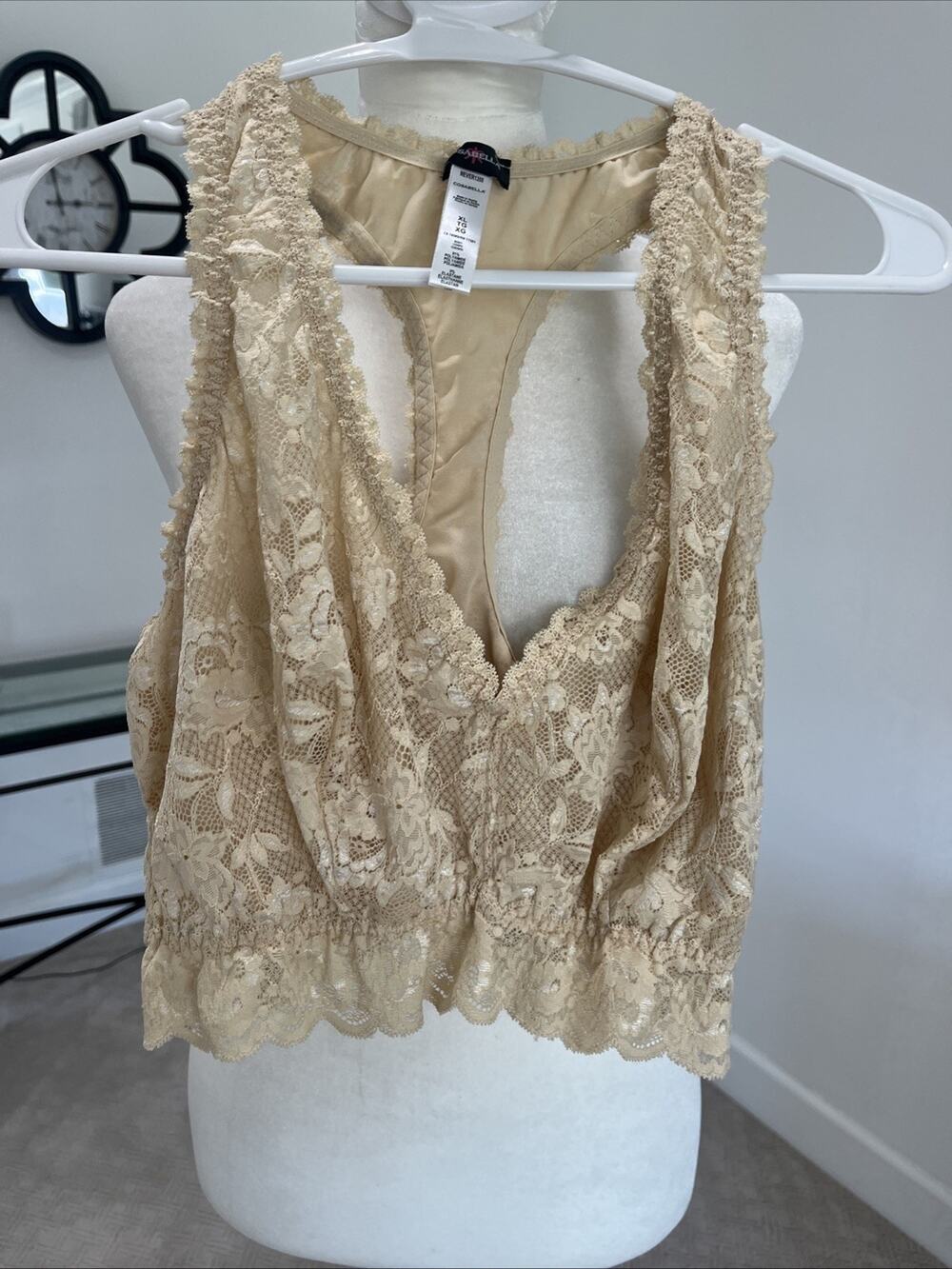 Cosabella XL Lace Bralette Pull Over Racer Back Gold Brown Tan Beige Dainty NEW